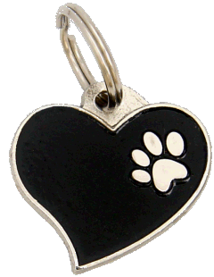 Coração preto <br> (placa de identificação para cães, Gravado incluído)
